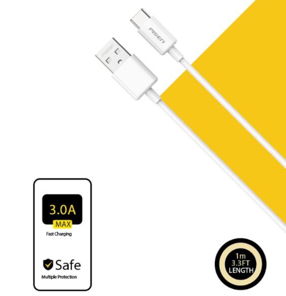 Cáp sạc Pisen TC25-1000 GLB Type C To Usb A 1m Trắng