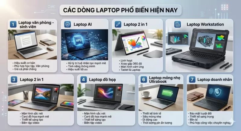 Các dòng laptop phổ biến hiện nay