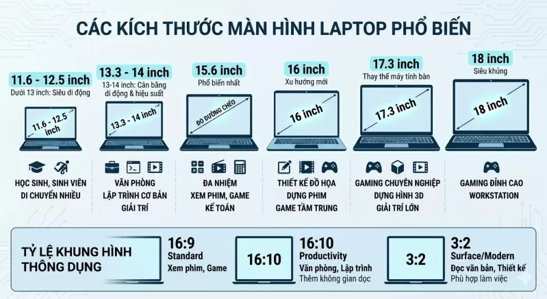 Chọn laptop theo kích thước màn hình